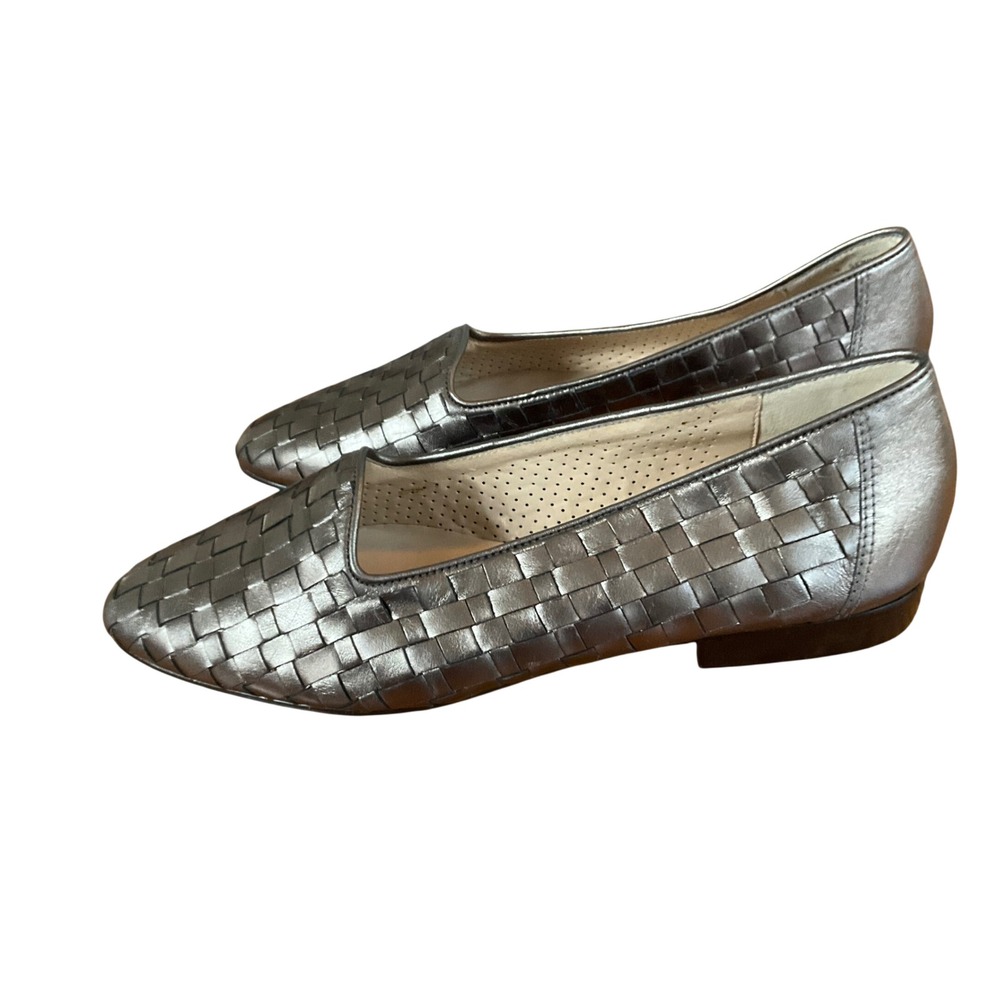Enzo Angiolini Loafers Womens 9M Pewter‎ Woven Leather Genius Flats Metallic